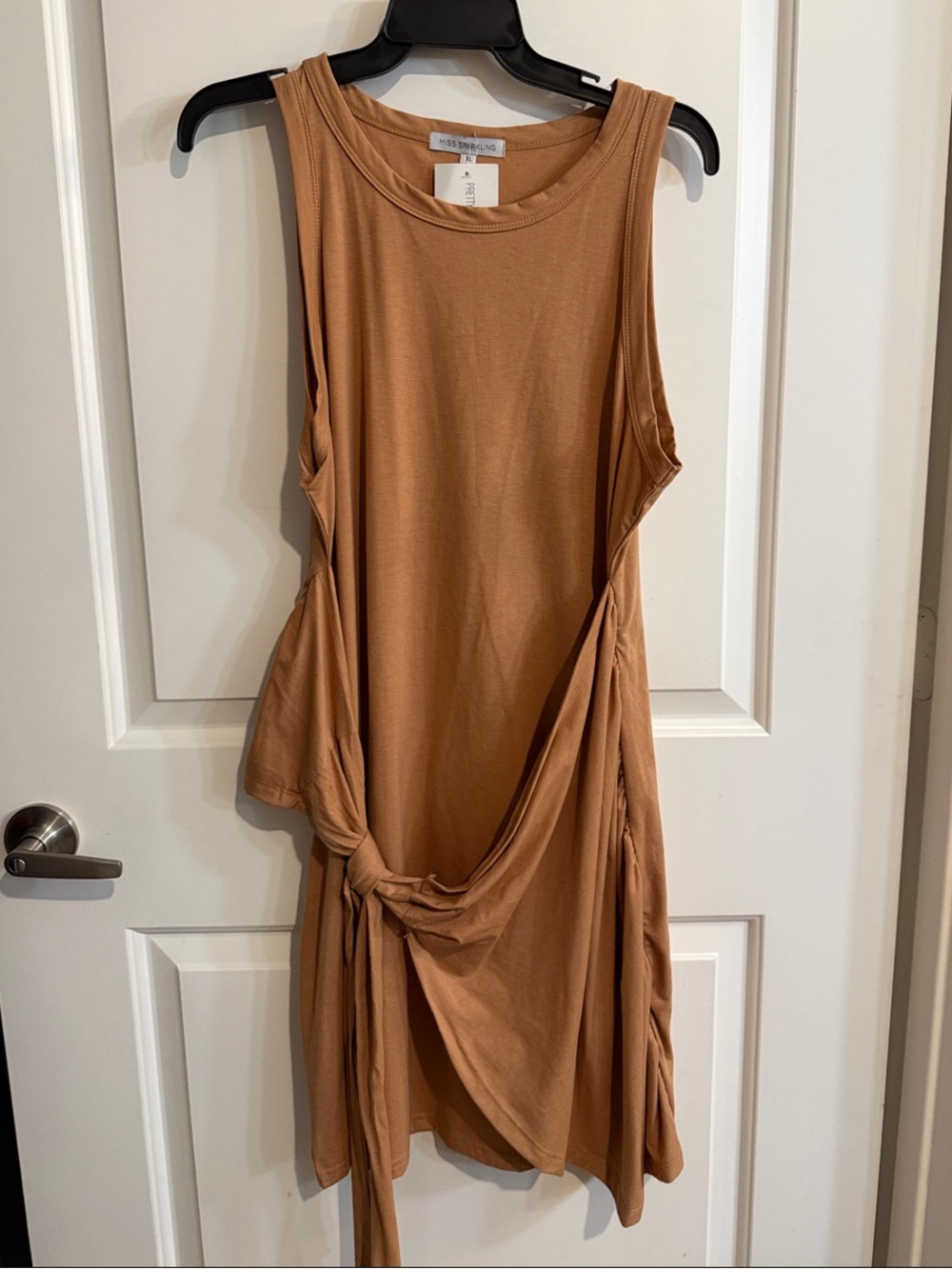 Sleeveless Knot-Detail Mini Dress in Caramel